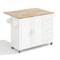 KÜCHENINSEL 137x76x92cm Weiß mit Klappplatte, Schrank, 3 Schubladen & Rollen - Weiß, Holzwerkstoff (137/92/76cm) - Modfu