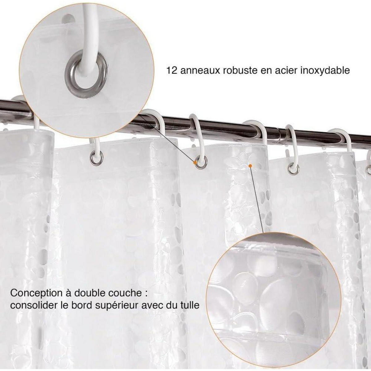 DUSCHVORHANG 150 x 180 cm Steinmuster EVA transparent - Transparent, Kunststoff (150/180cm)