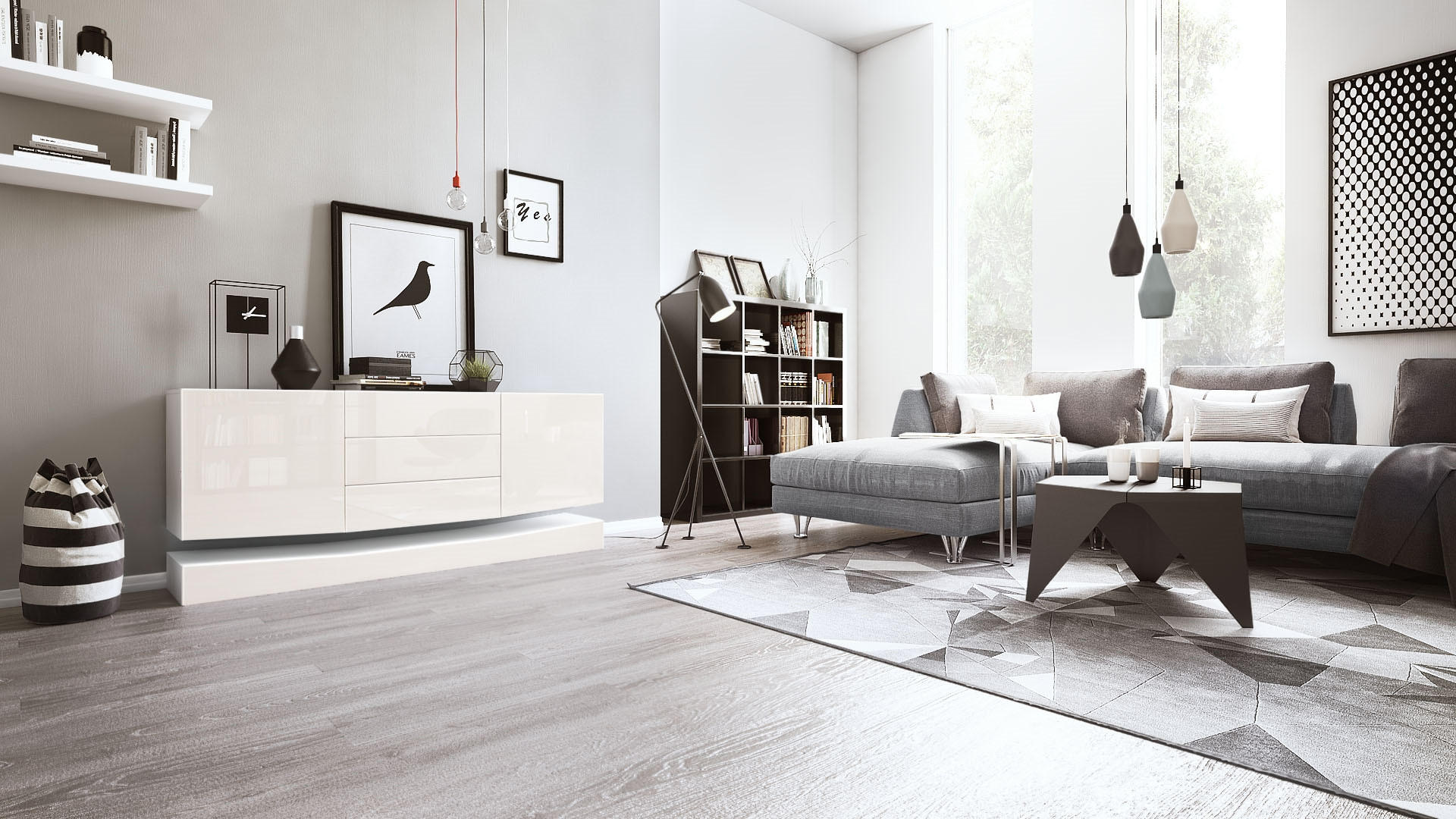 SIDEBOARD City Fronten in Creme Hochglanz - Creme, Holzwerkstoff (178/82/39cm) - Vladon