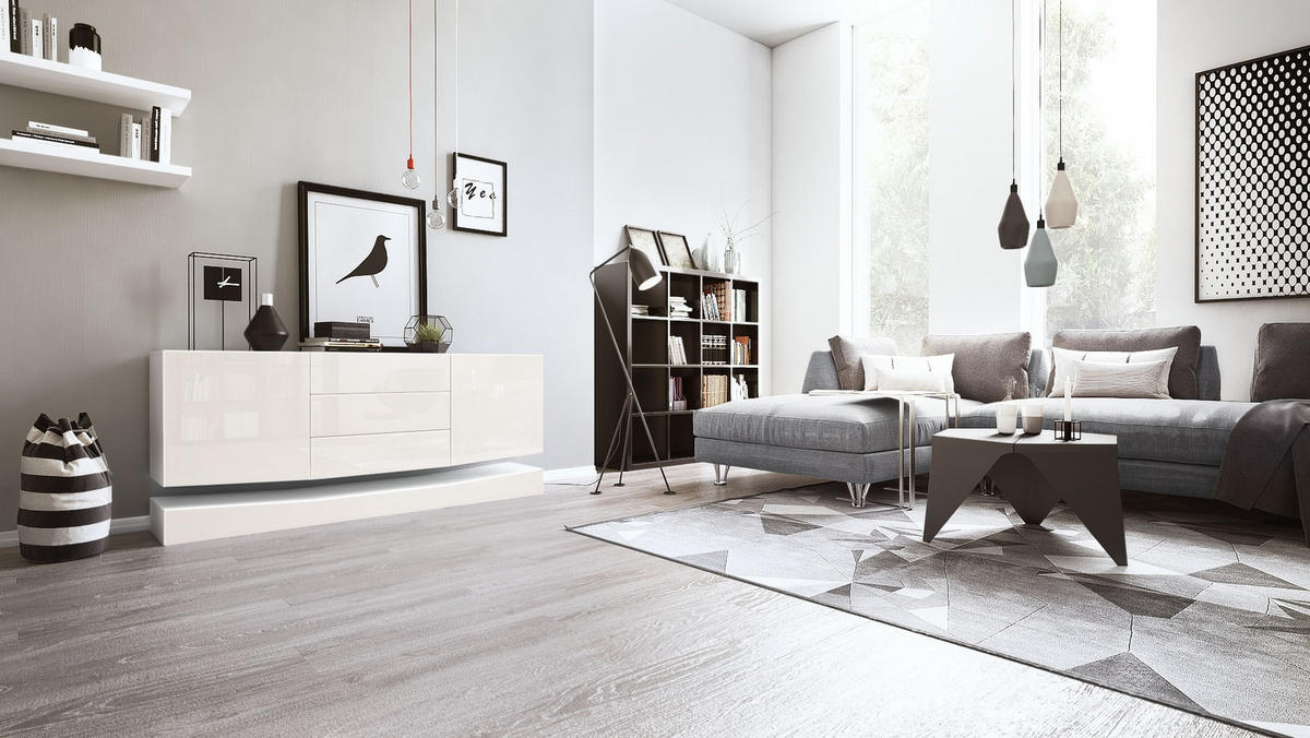 SIDEBOARD City Fronten in Creme Hochglanz - Creme, Holzwerkstoff (178/82/39cm) - Vladon