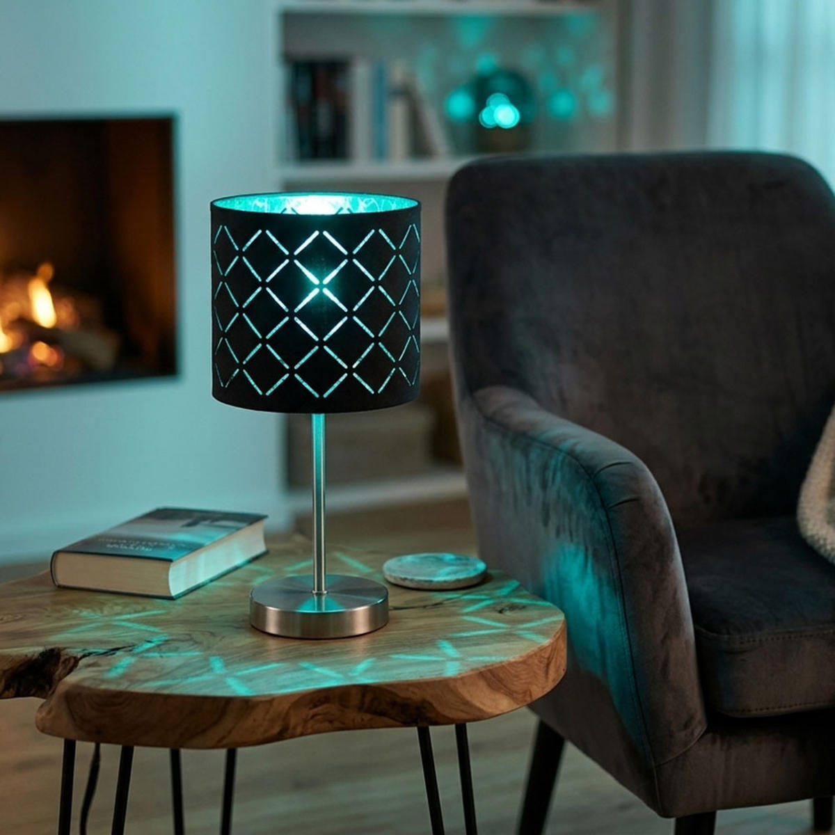 LED TISCHLEUCHTE Clarke Textil Schwarz - Schwarz, Metall (35/35/35cm) - Globo Lighting