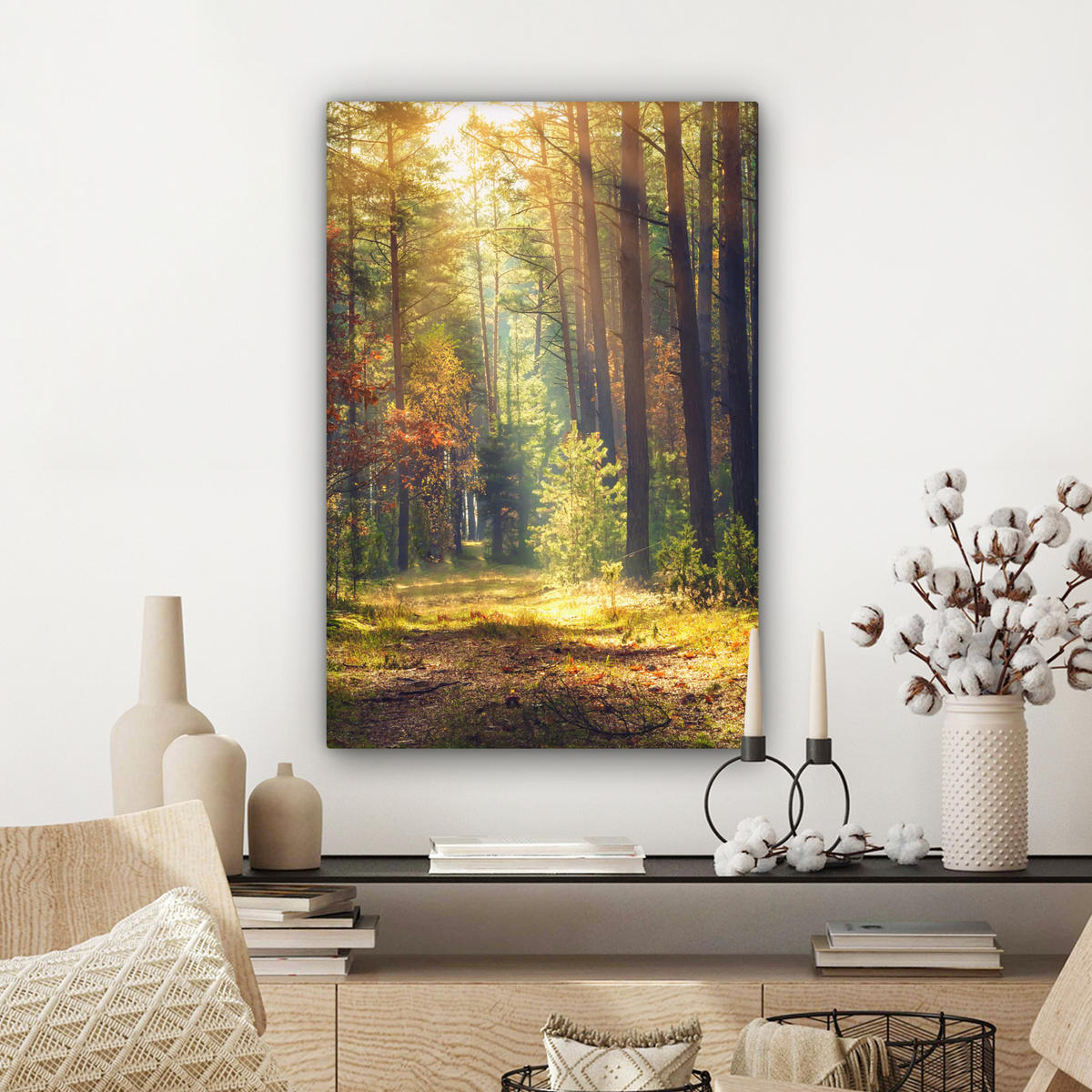 LEINWANDBILD Wald - Herbst - Bäume 60x90 cm - Dunkelgrün, Textil (60/90cm) - MuchoWow