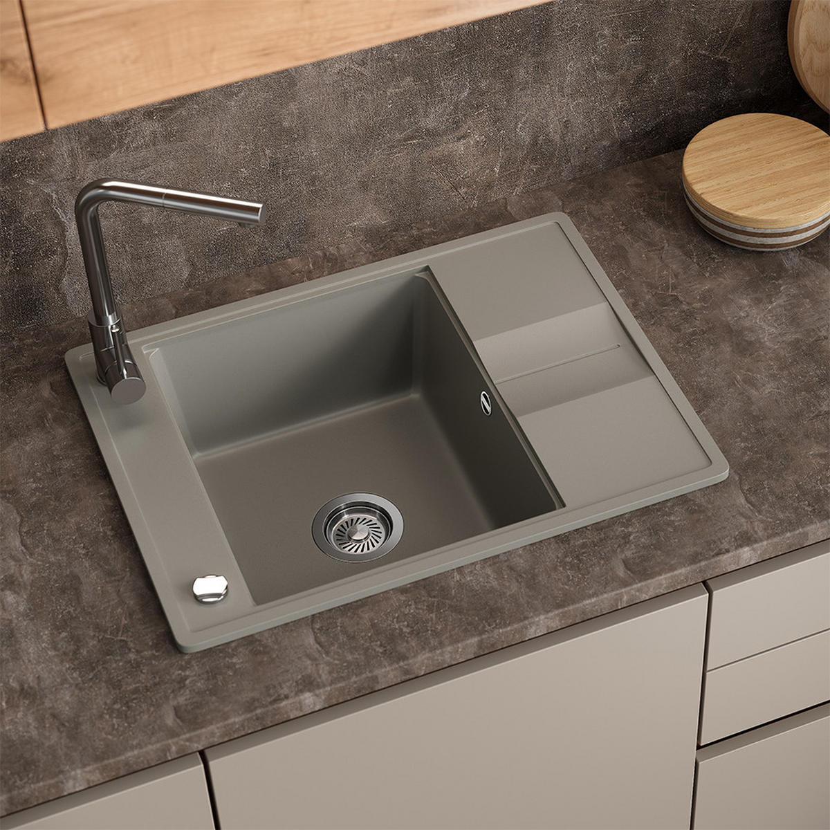 SPÜLBECKEN Osaka Beton 67 x 50 cm - Grau, Keramik (67/20/50cm) - Bergstroem