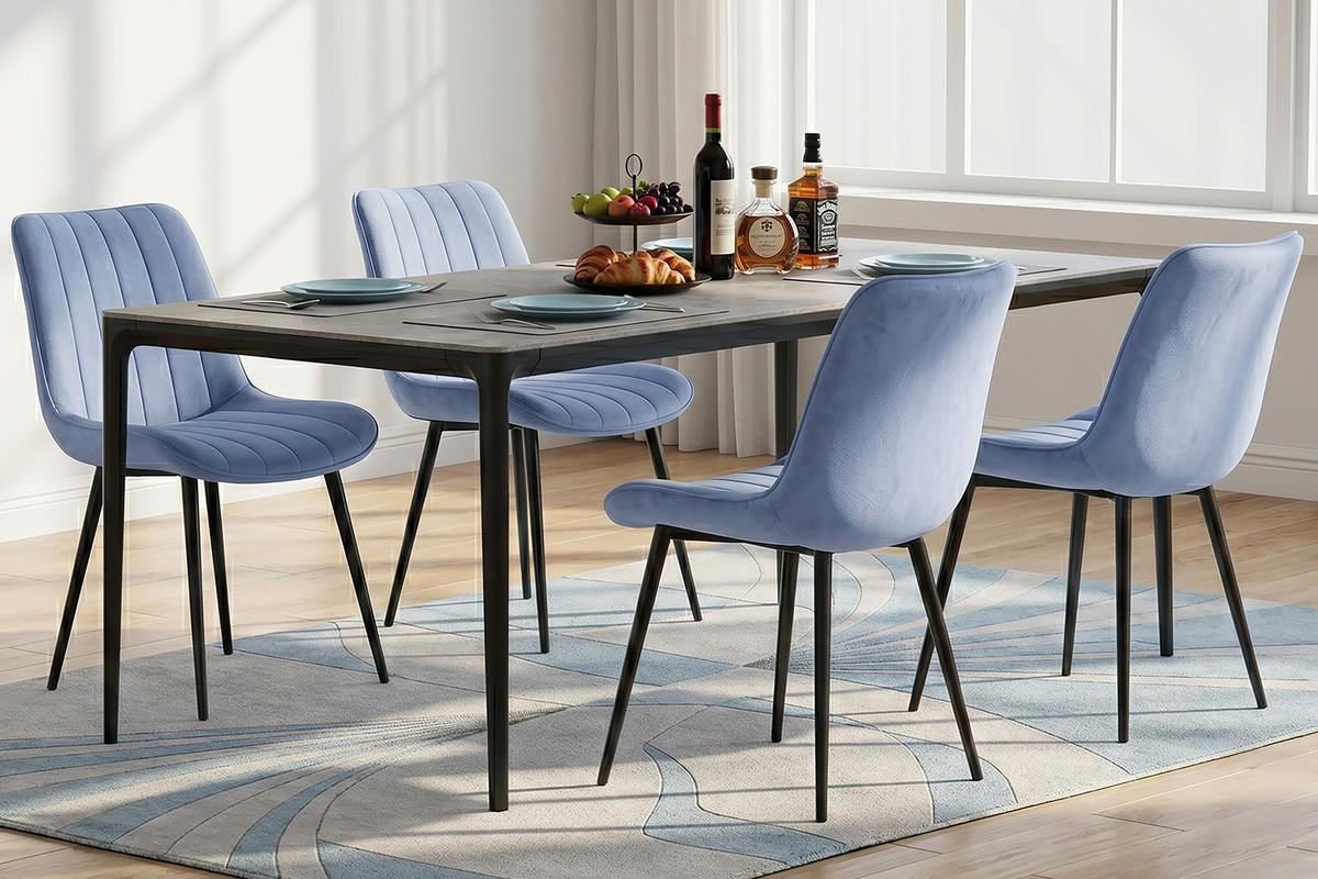 STUHL-SET 4 Stück aus Samt in Modernem Stil-YZ1 - Blau, Textil (53/88/62.5cm) - HOMAVO