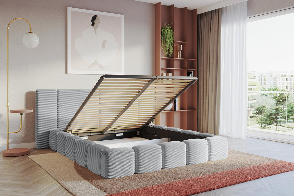 POLSTERBETT mit Bettkasten und Lattenrost, Bett mit Matratze H3/H4 - NILO 140x200 Grau - Anthrazit, Holzwerkstoff/Textil (140/200cm) - ALTDECOR