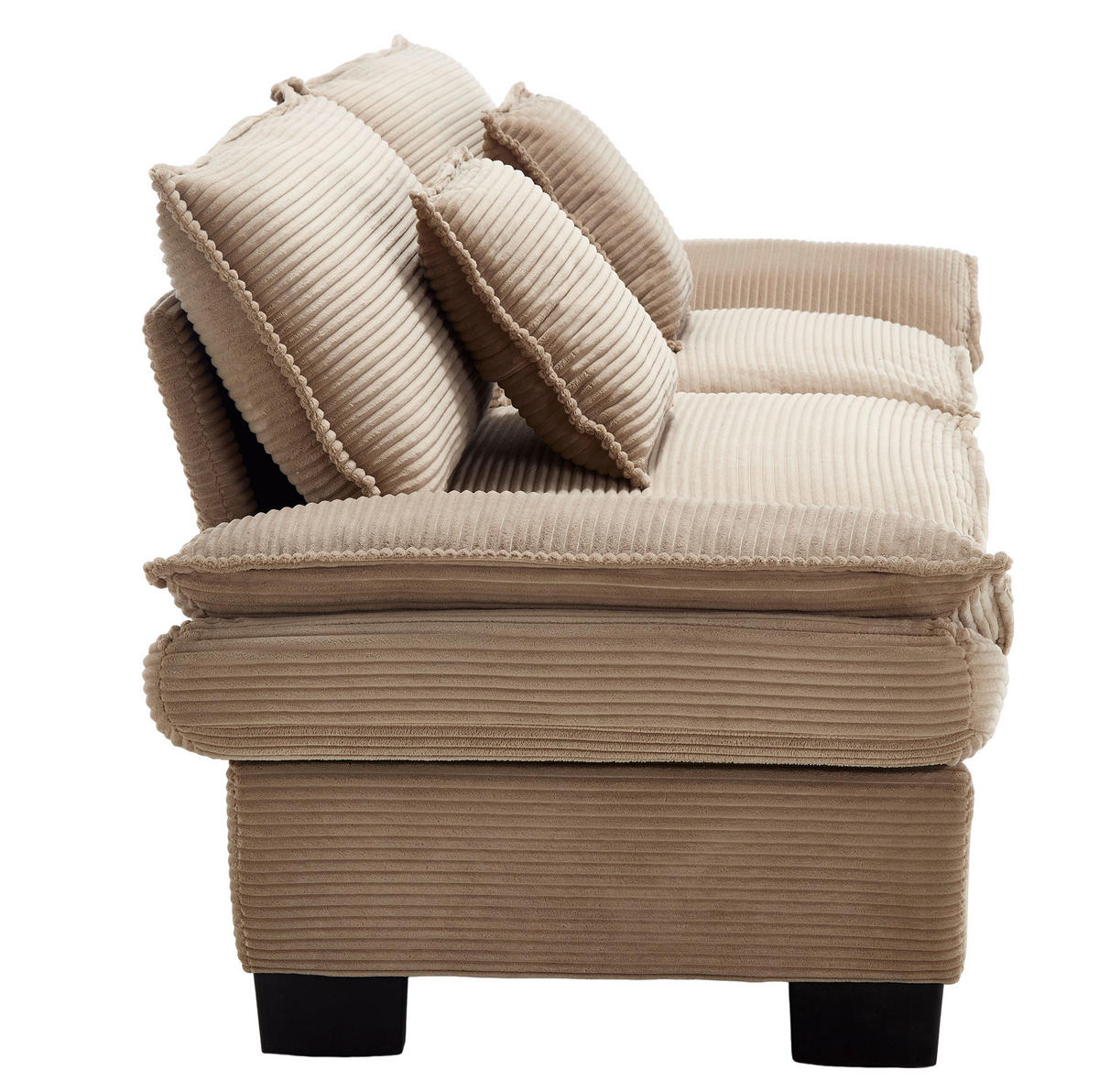 2-SITZER Sofa aus Samt 224x81x81 cm Khaki mit ultratiefem Sitz, 2 Kissen und gepolsterten Armlehnen - Naturfarben, Textil (81/81/224cm) - Modfu