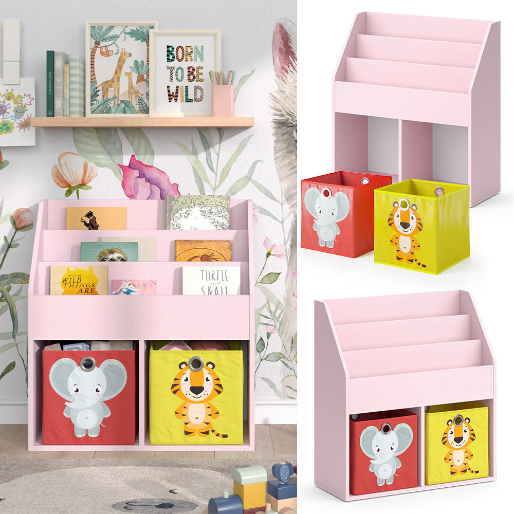 KINDERREGAL Luigi Rosa 72 x 79 cm mit 2 Faltboxen (Elefant, Tiger) - Pink, Holzwerkstoff (72/79/30.7cm) - Vicco