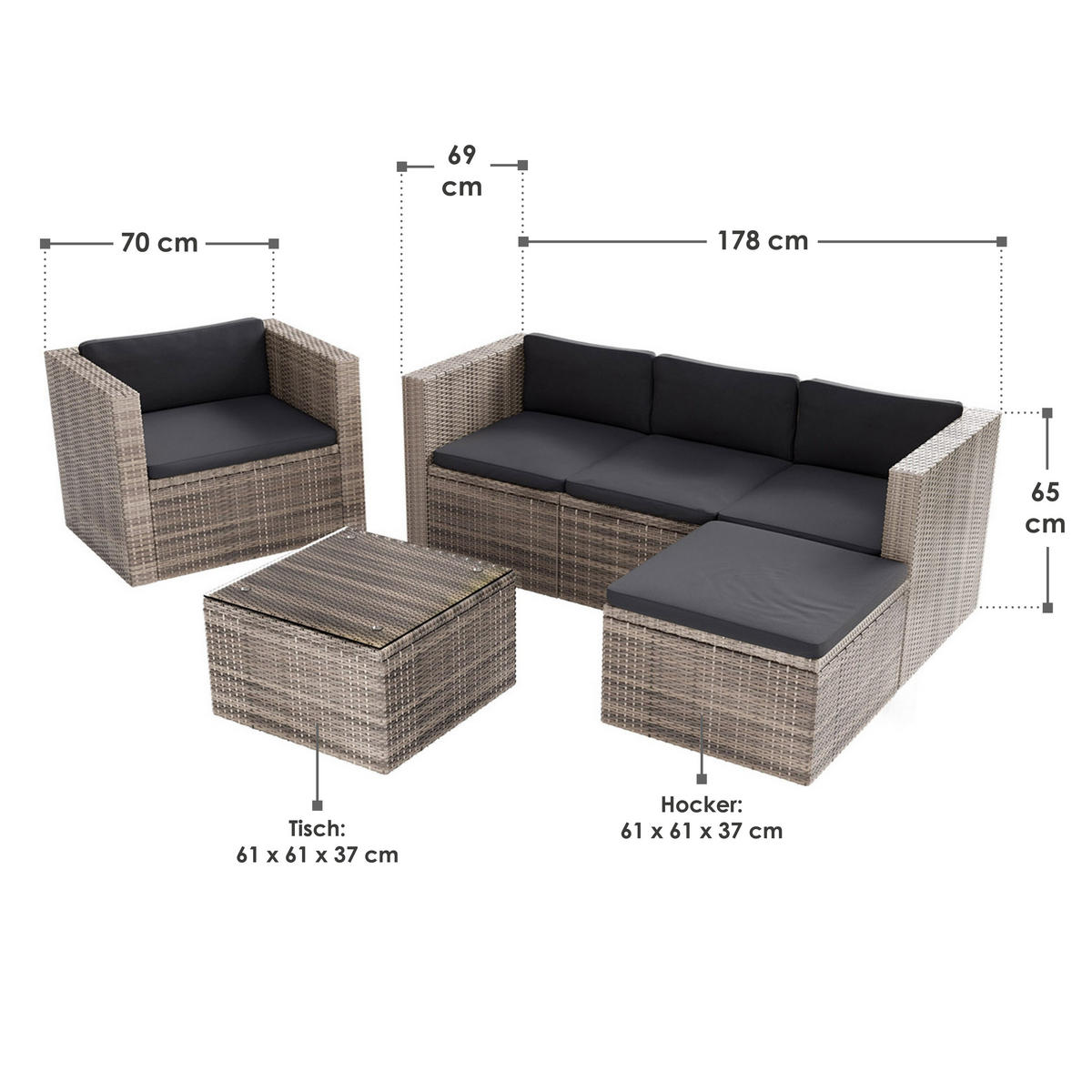 LOUNGEGARNITUR Punta Cana inkl. Abdeckung 4-tlg. - Hellbraun/Grau, Kunststoff - Juskys