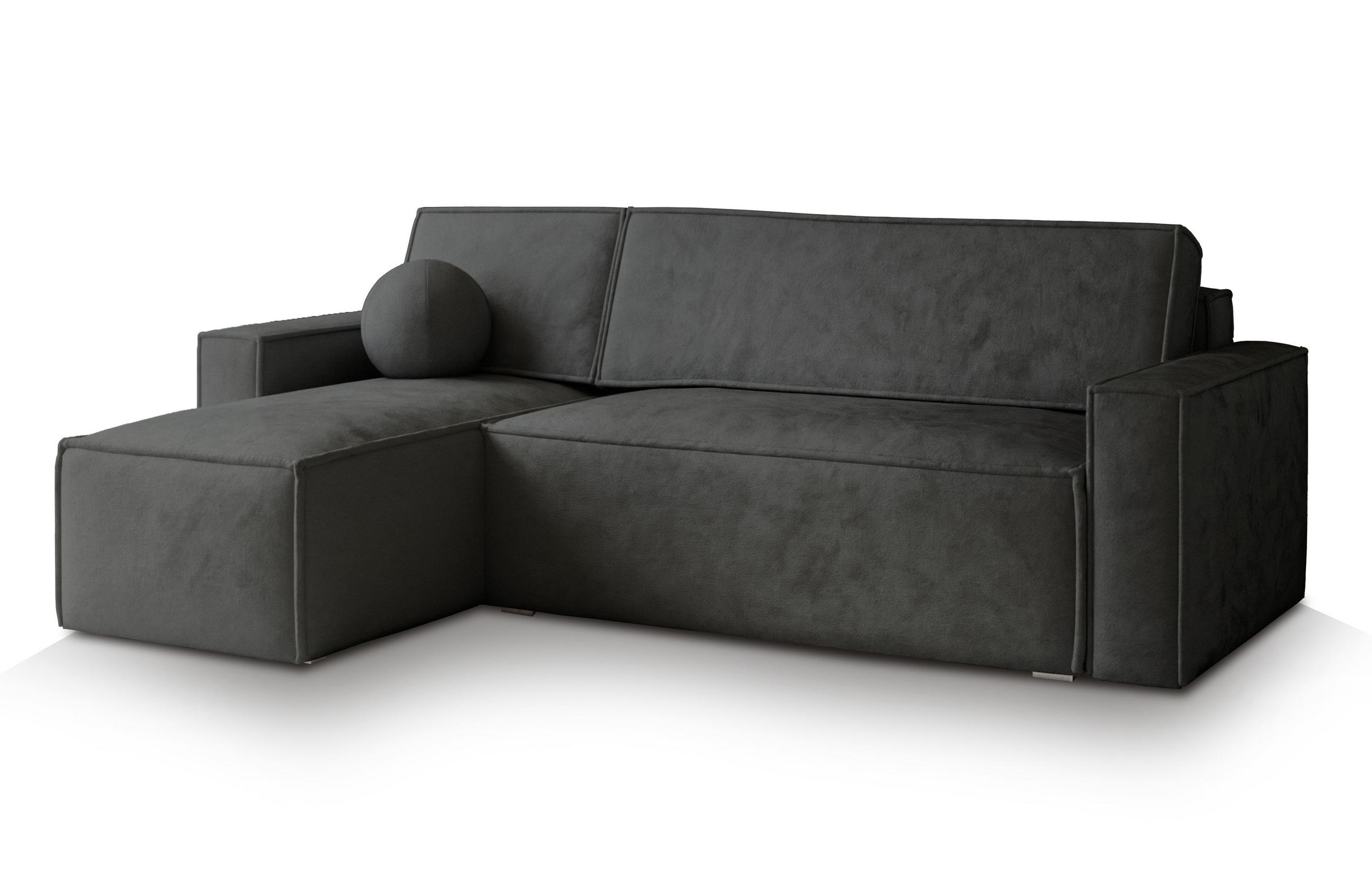 ECKSOFA RAVELO M Schwarz Velours-Stoff mit Schlaffunktion - Schwarz, Holz (240/140cm) - MASSENO