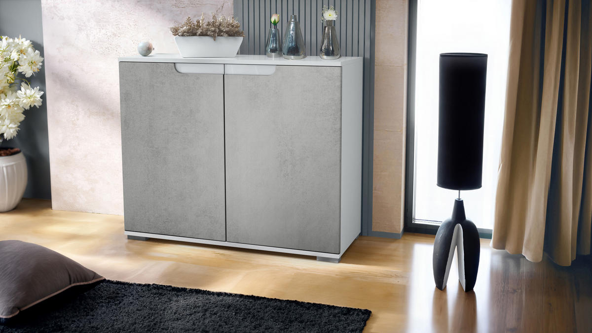 KOMMODE Sylt Beton Oxid Optik - Hellgrau, Holzwerkstoff (92.5/75.5/35cm) - Vladon