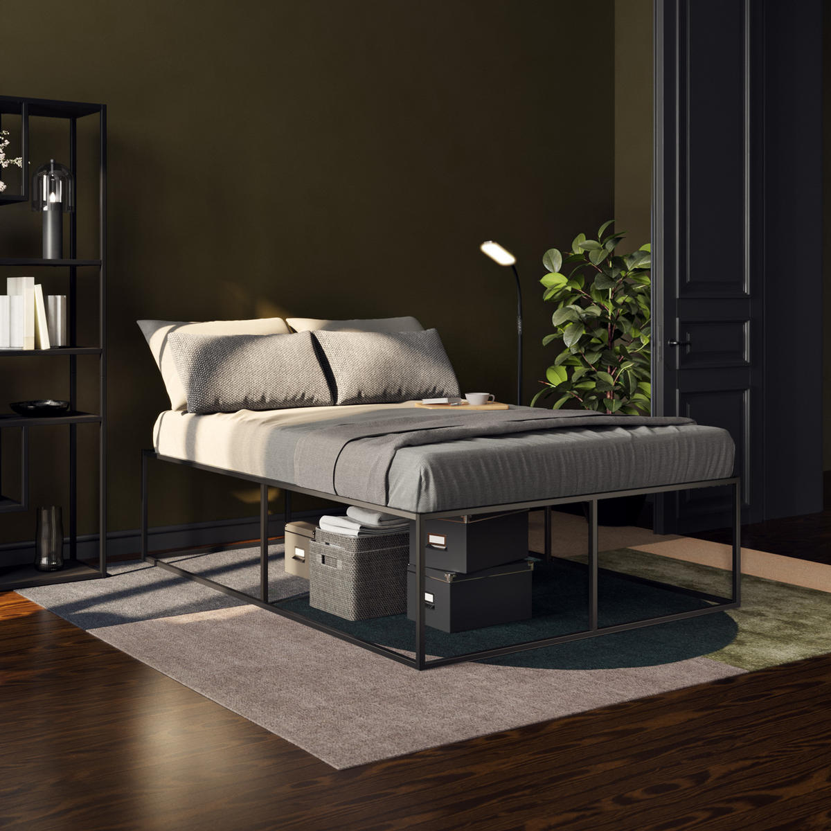 BETT Kyoto,Belastbarkeit 250 kg, bodenschonende Kunststoffkappen,schwarz - Schwarz, Metall - tectake