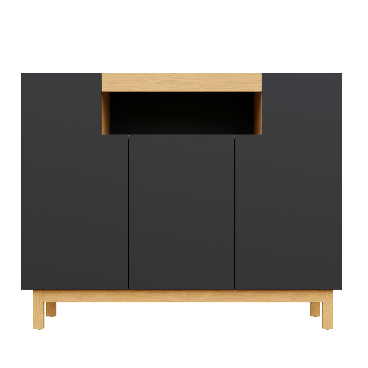 SIDEBOARD 120,5/42/96 cm schwarz aus Spanplatte mit 3 Türen - Schwarz, Holzwerkstoff (120.5/96/42cm) - OKWISH