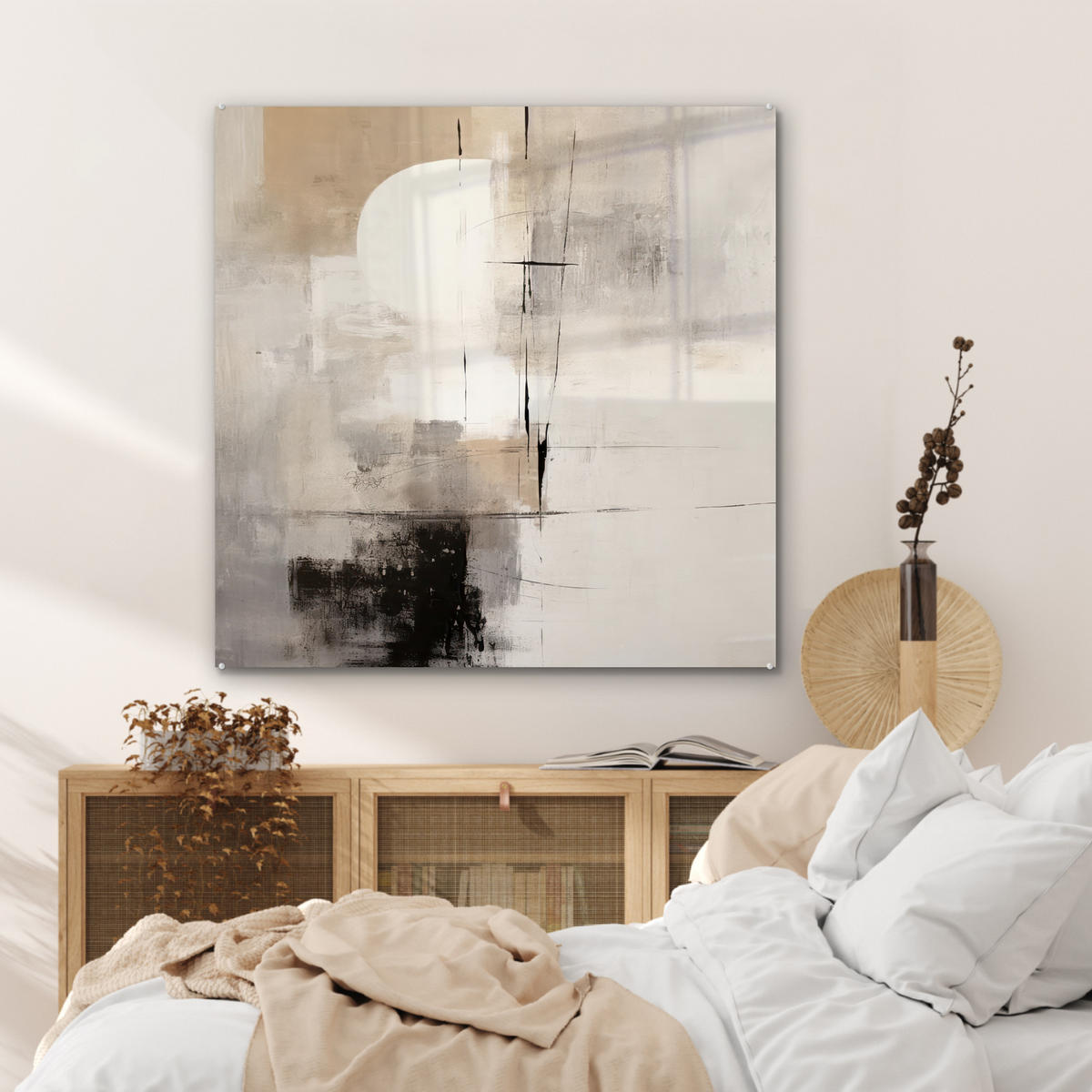 ACRYLGLASBILD Abstrakt - Kunst - Grau 90x90 cm - Hellgrau, Glas (90/90cm) - MuchoWow