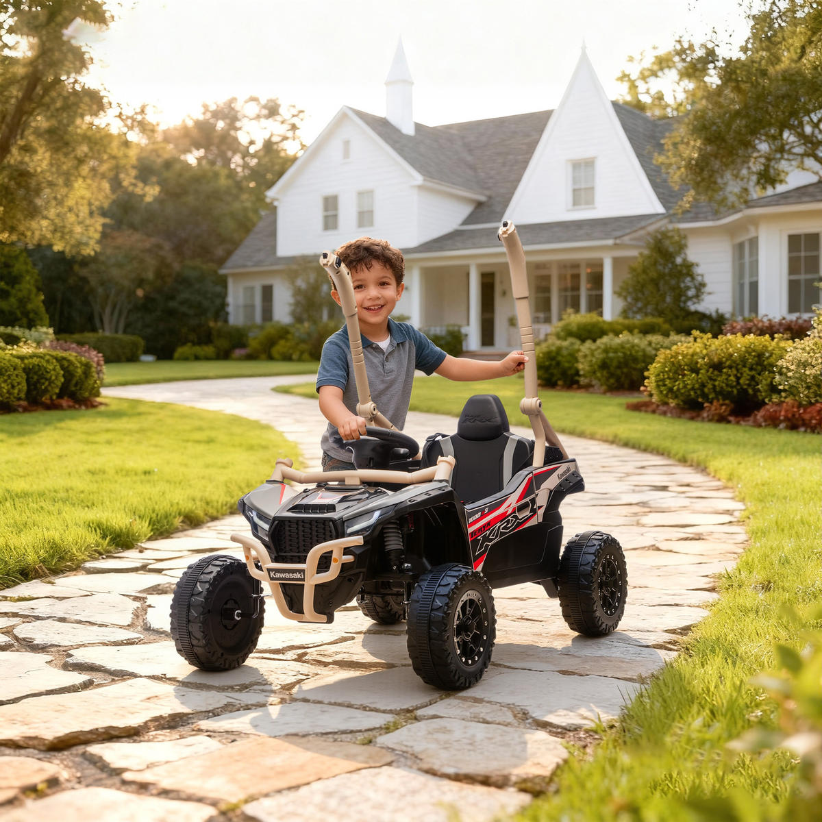 GELÄNDEFAHRZEUG DE-06262 für kinder KAWASAKI lizenziert mit Fernbedienung Gelb - Gelb, Kunststoff/Metall (100/64/56cm) - ComfortXL