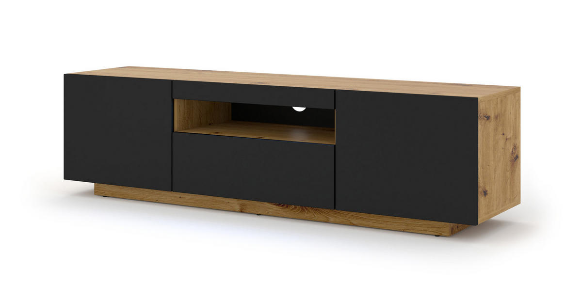 TV LOWBOARD Artisan Eiche, Schwarz 150/42/37 - Schwarz/Eiche Artisan, Holzwerkstoff (150/42/37cm) - RAUMHIRSCH FURNITURE