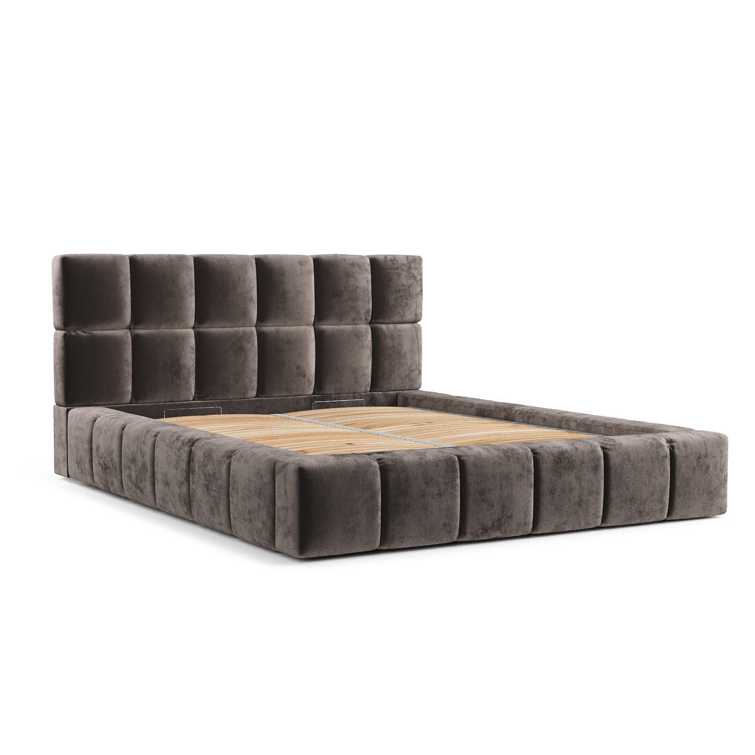 POLSTERBETT Kendal Dos Braun 200/200 cm im Chenille-Stoff - Schwarz/Naturfarben, Holz/Holzwerkstoff (200/200cm) - Maison de Reve