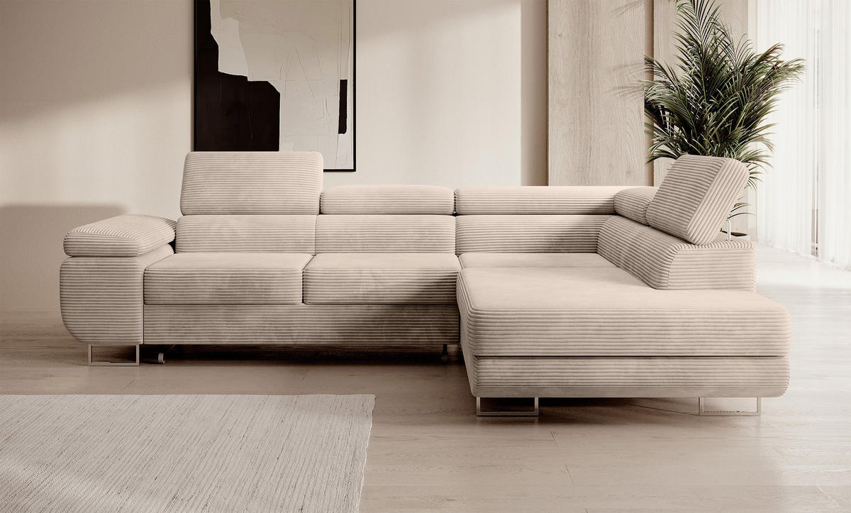 ECKSOFA Stevil Dunkelbeige Cordbezug - Silberfarben/Mokka, Textil/Metall (275/203cm) - Selsey