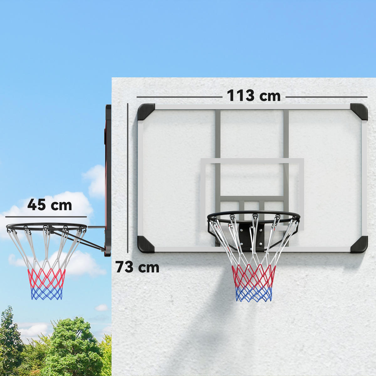 BASKETBALLKORB - Schwarz/Weiß, Metall (61/113cm) - SPORTNOW