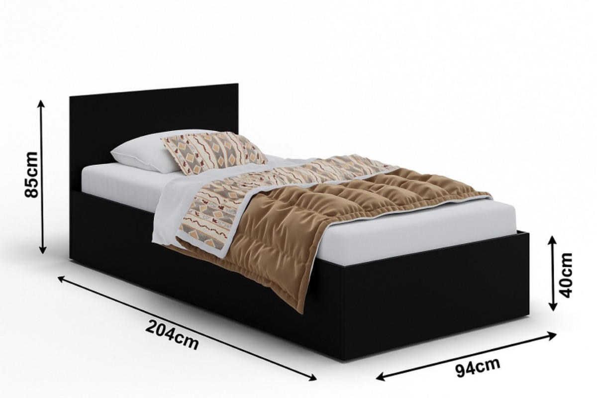 BETT Schwarz ALDO Mit Matratze 90x200 cm Mit Bettkasten - Schwarz, Textil (90/200cm) - Sepro Meble