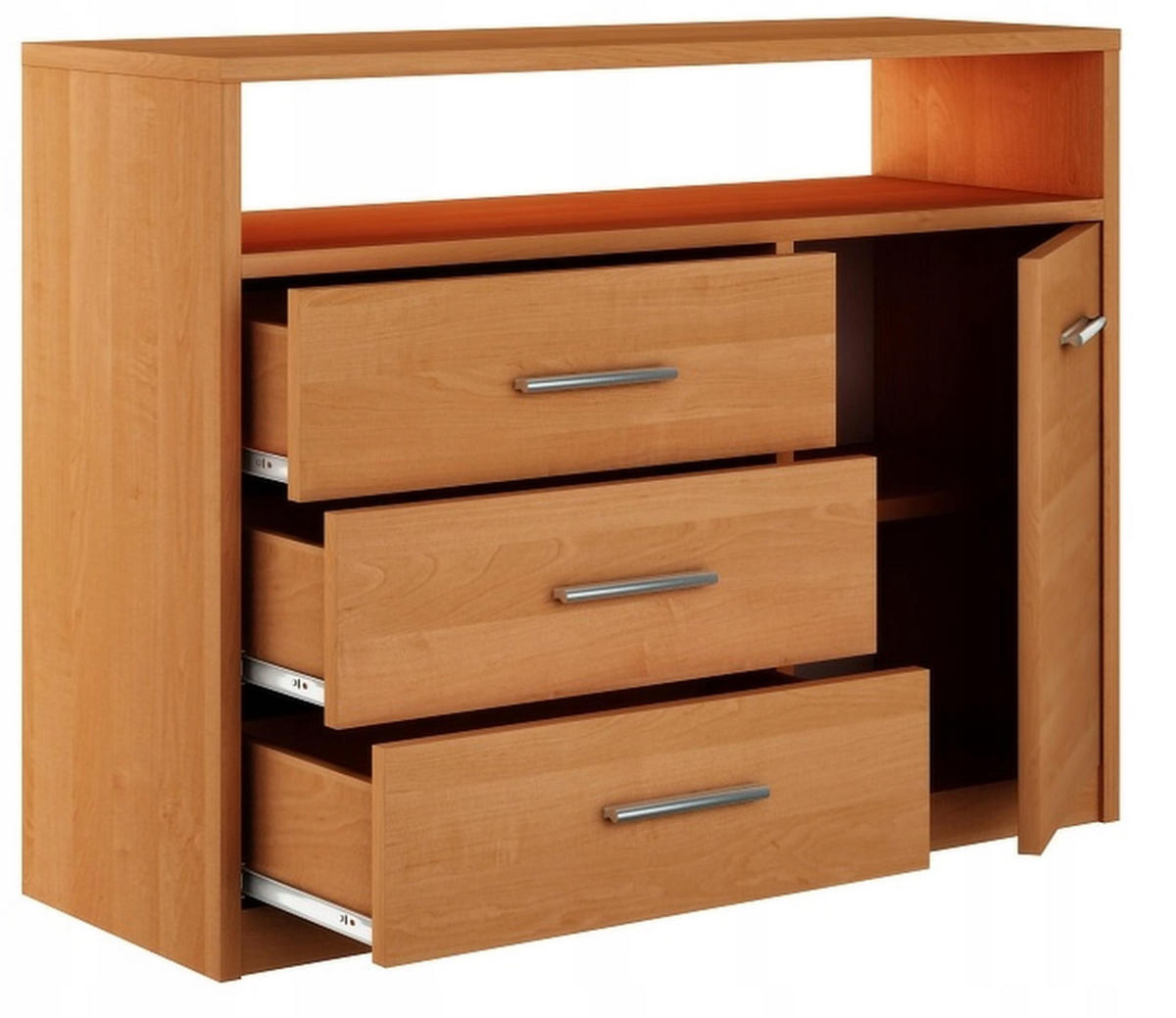 KOMMODE Bodo 1D3SO Erle 98/35/75 cm - Erlefarben, Holzwerkstoff (98/75/35cm) - Matkam Möbel