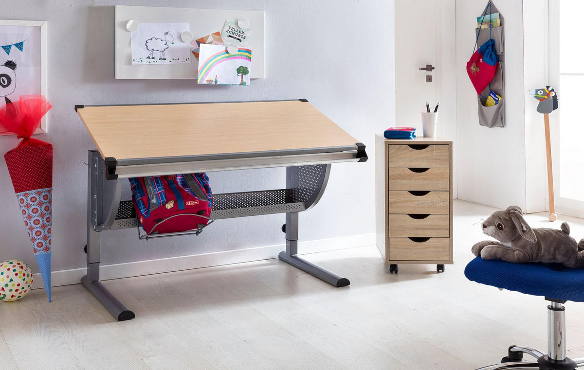 ROLLCONTAINER – MDF-Holz, Sonoma, 5 Schubladen, Rollen, für Büro oder Wohnzimmer - Beige/Schwarz, Holz/Kunststoff (38/64/33cm) - KADIMA DESIGN