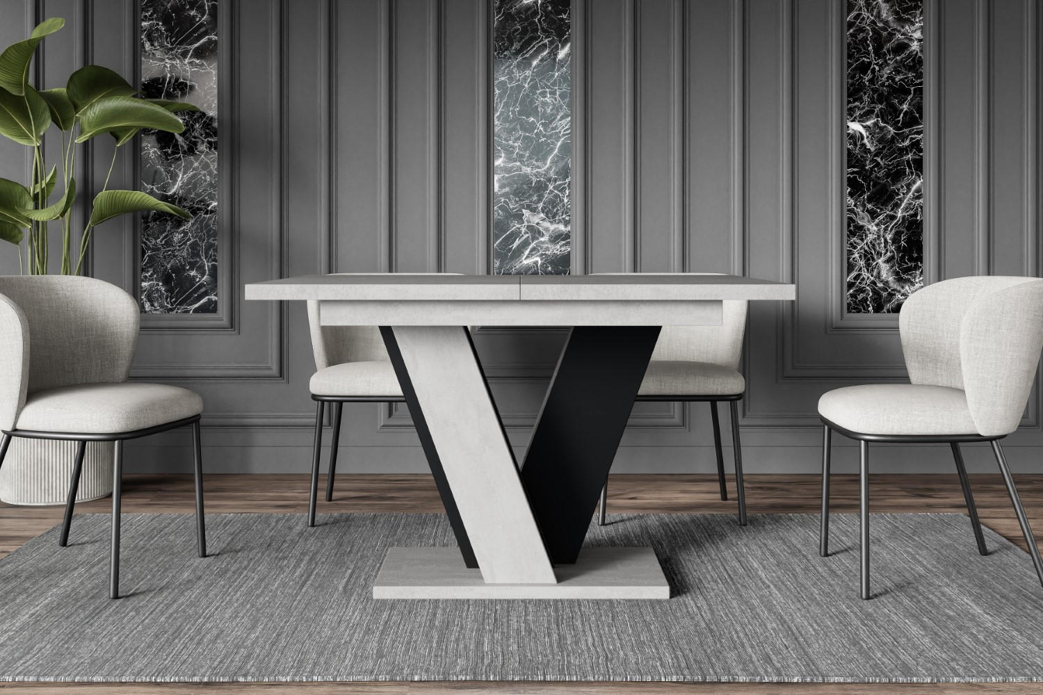 ESSTISCH ausziehbar 120 -160x90x75 cm - Betonoptik K350/Schwarz - INEY - Schwarz, Holzwerkstoff (120/90/75cm) - ALTDECOR