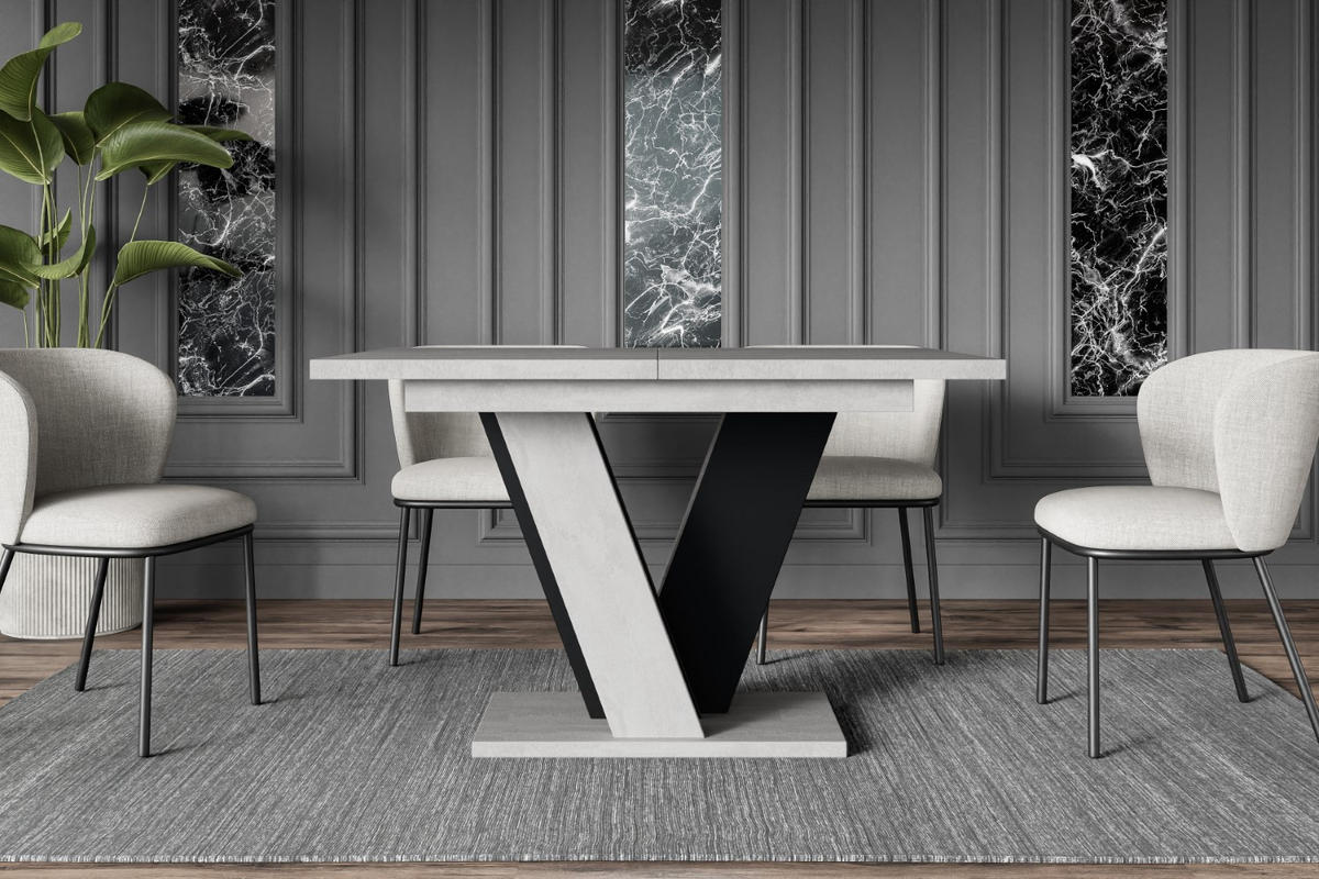 ESSTISCH ausziehbar 120 -160x90x75 cm - Betonoptik K350/Schwarz - INEY - Schwarz, Holzwerkstoff (120/90/75cm) - ALTDECOR