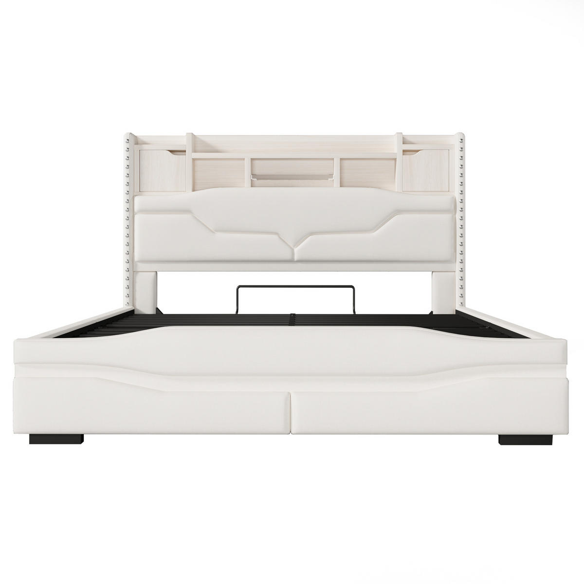 POLSTERBETT 160/200 cm Beige mit USB-C, LED-Leuch, USB und Kopfteil Stauraum - Beige, Textil (160/200cm) - Oxeza