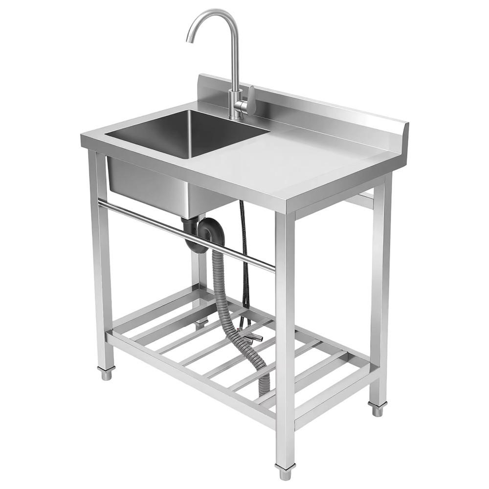 OUTDOORKÜCHE Edelstahl Outdoor-Spülbecken freistehend - Silberfarben, Metall - Kaket