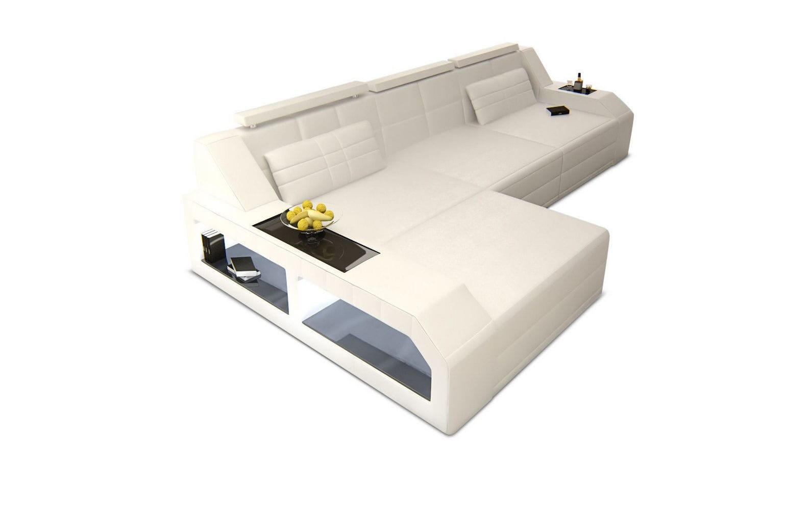 COUCH Arezzo L Weiß Kunstleder - Weiß, Textil (308/194cm)