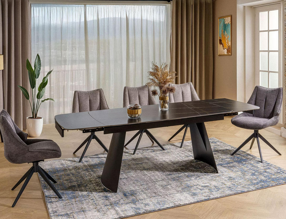 ESSTISCH Bardi Schwarz Marmor / Schwarz Matt 160-240 / 90 / 75cm - Schwarz, Holz/Keramik (90/240/75cm) - Feldmann-Wohnen