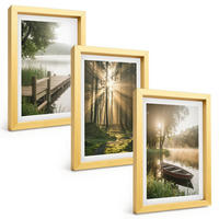 BILDER SET 3er Set - 20x30 cm Goldrahmen - See, Wald, Boot, Morgennebel - Goldfarben, Kunststoff (20/30cm) - TULUP