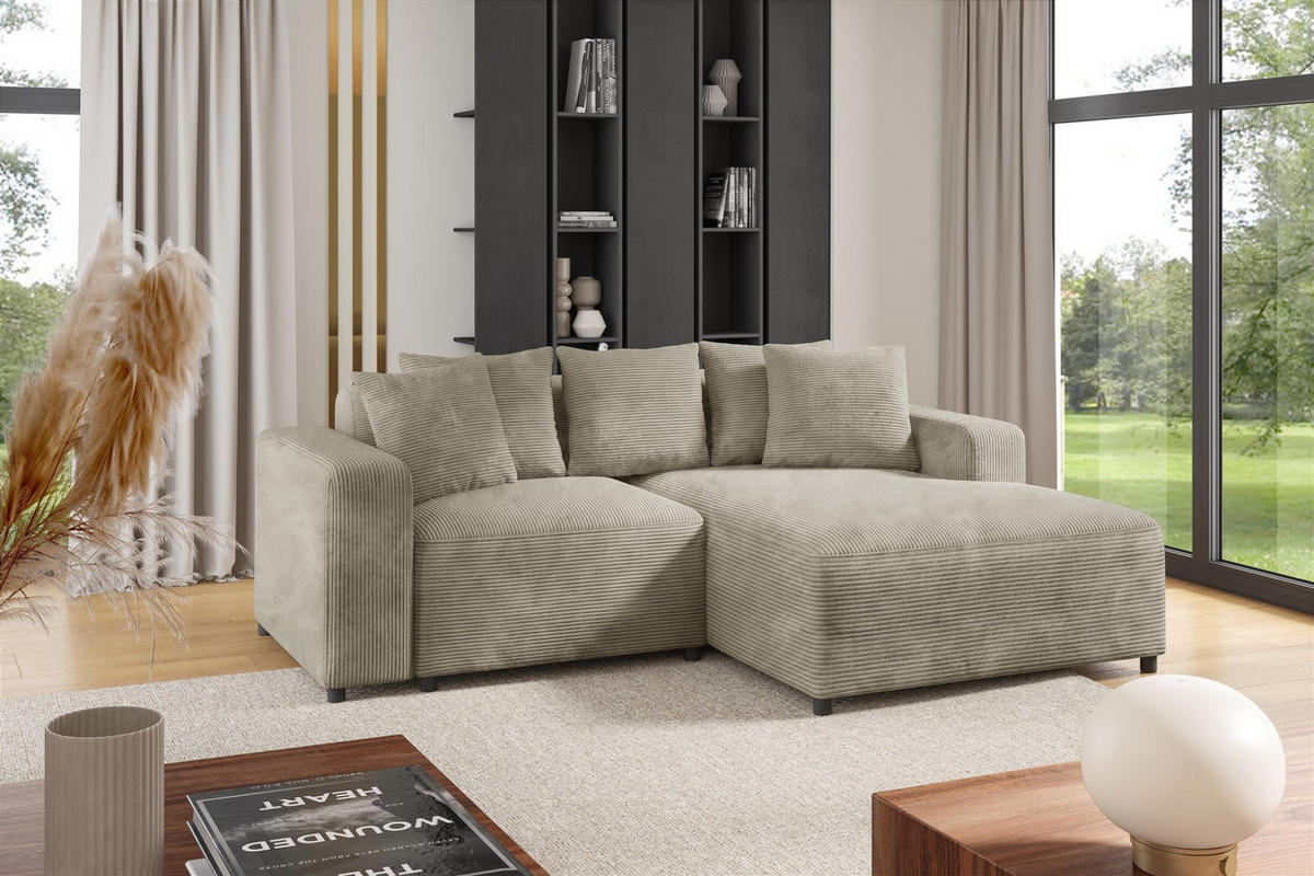 ECKSOFA Megan Xs In Stoff Poso - Beige, Holzwerkstoff/Textil (240/165cm) - Fun Möbel