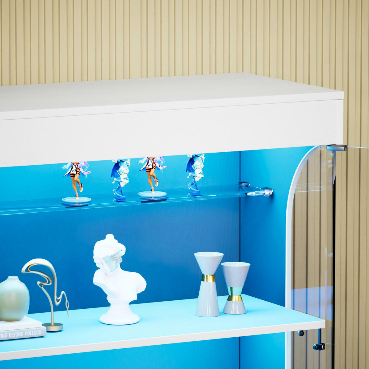 VITRINE 80/35/165 cm Weiß aus Glas und Holzwerkstoff mit LED-Beleuchtung - Weiß, Holzwerkstoff (35/165/80cm) - OKMYHOME