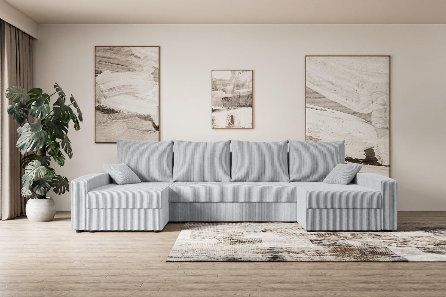 WOHNLANDSCHAFT mit Schlaffunktion und Bettkasten ALESIA-U 301x140x90 cm Grau Cord - Silberfarben/Grau, Holzwerkstoff/Kunststoff (301/90/140cm) - ALTDECOR