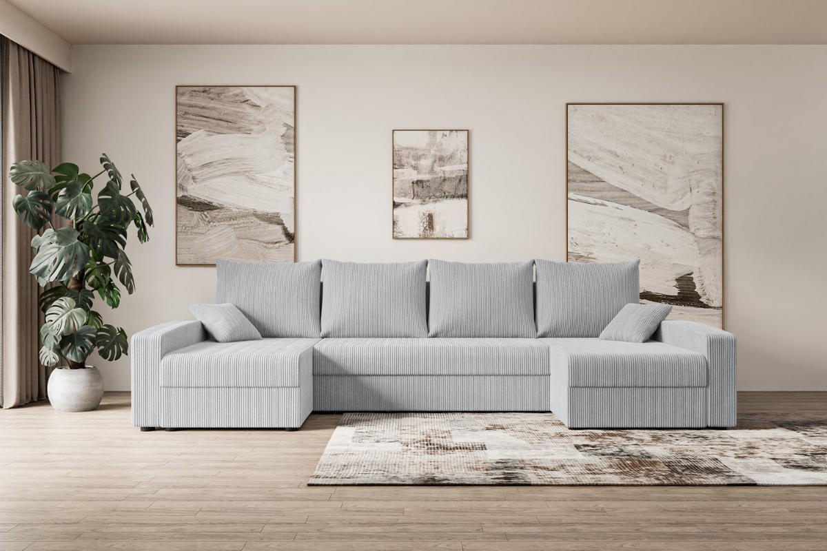WOHNLANDSCHAFT mit Schlaffunktion und Bettkasten ALESIA-U 301x140x90 cm Grau Cord - Silberfarben/Grau, Holzwerkstoff/Kunststoff (301/90/140cm) - ALTDECOR