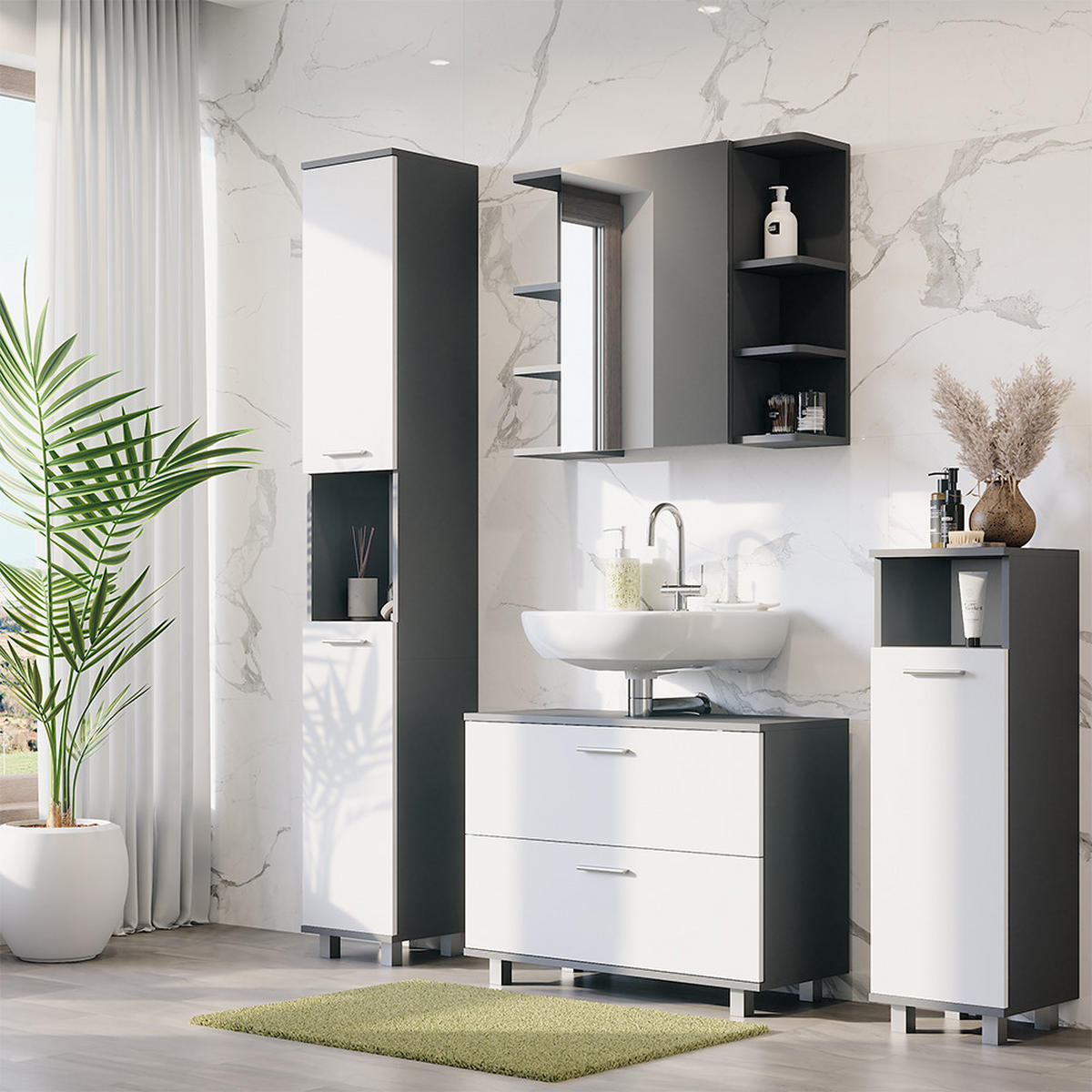 KOUPELNOVÝ NÁBYTEK Ilias Antracitová/bílá - bílá/antracitová, kompozitní dřevo (80.2/60.8/33cm) - Vicco