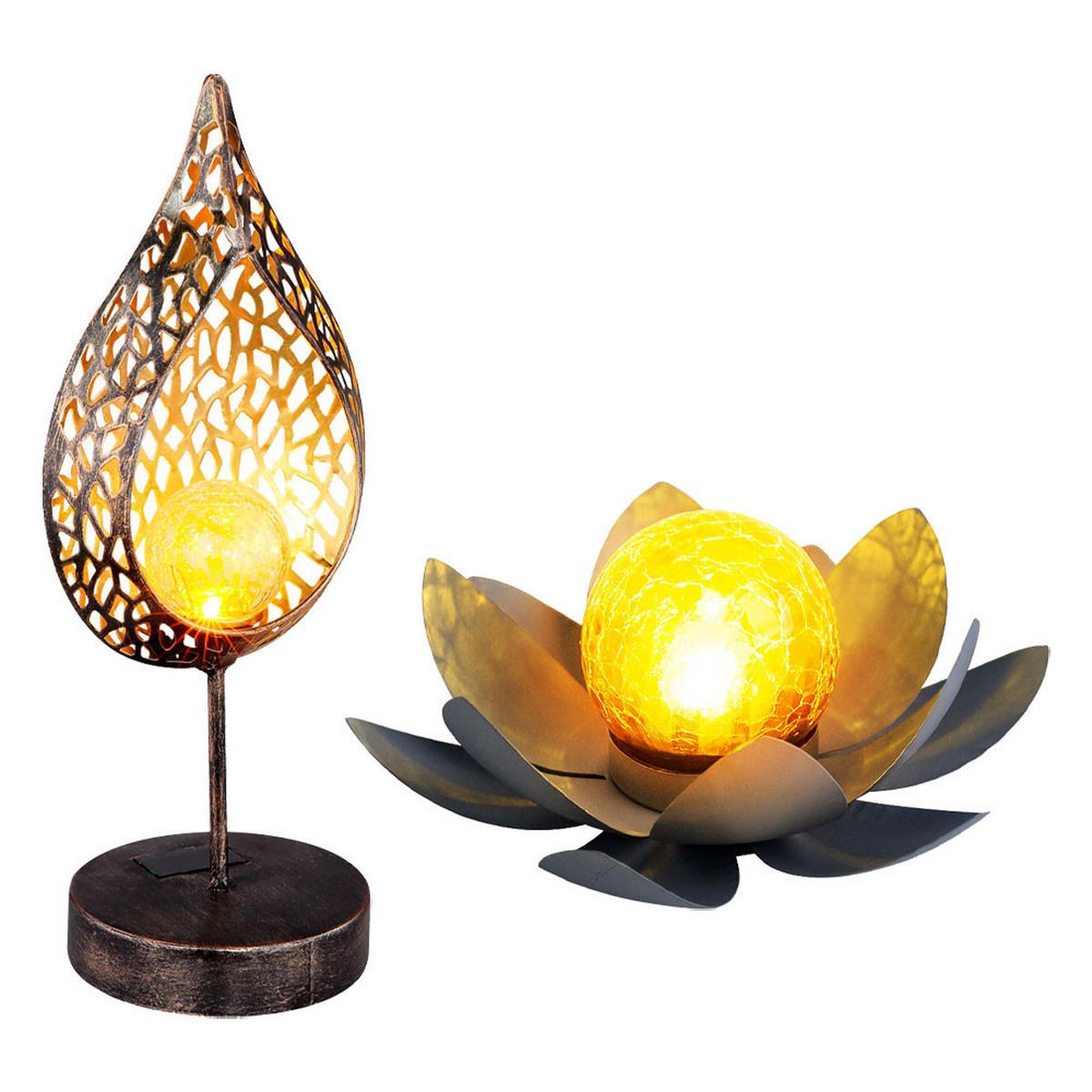 LED AUSSENLEUCHTE Lotusblume Flammen Design 2er Set - Multicolor, Glas (16/7/90cm) - Globo Lighting