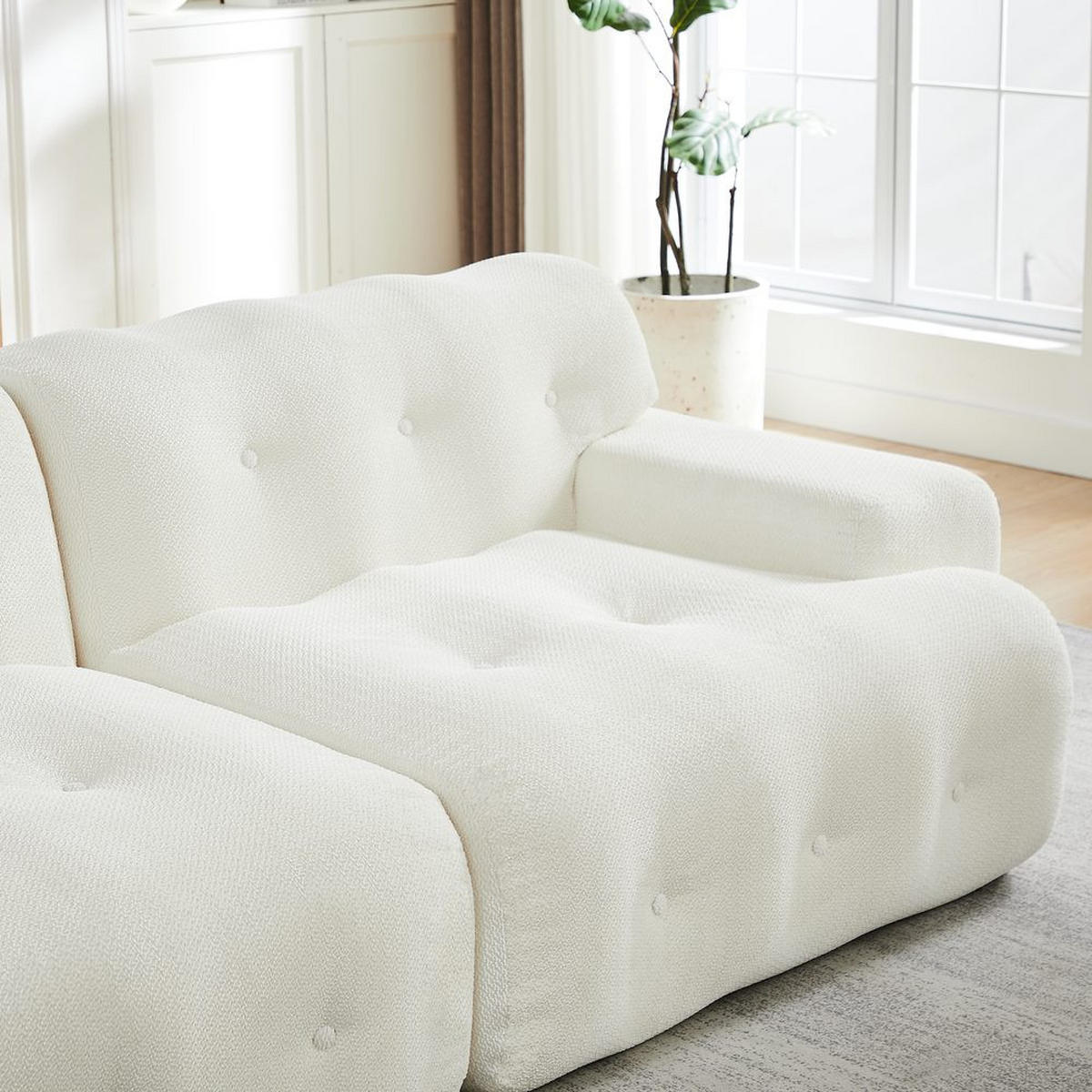 CLOUD-SOFA 2-SITZER, BREITE ARMLEHNEN, KNOPF-DESIGN - Beige, Textil (104/66/224cm)