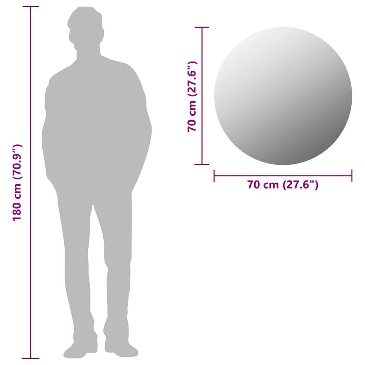 WANDSPIEGEL 70 Cm Rund Glas - Silberfarben, Glas (70/1/70cm) - vidaXL