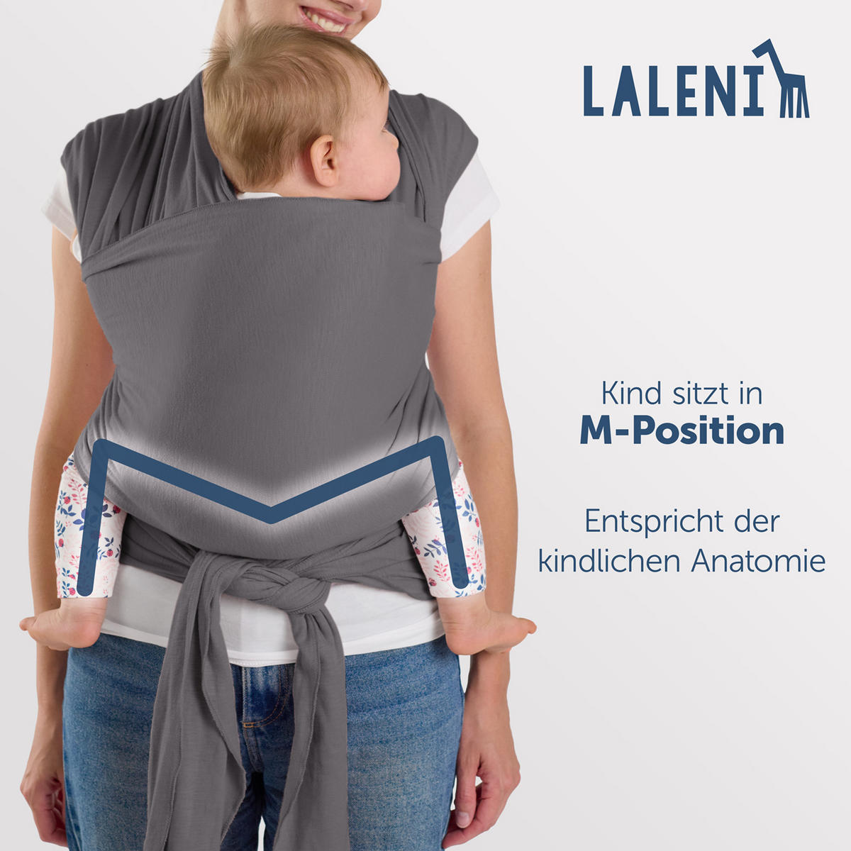 BABYTRAGEN für Neugeborene bis 15 kg - 100% Baumwolle (Ohne Elasthan) - Grau - Grau, Textil (60/5.1cm) - Laleni
