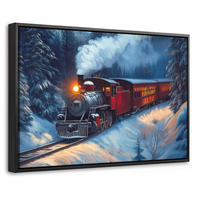 LEINWAND Bilder mit Rahmen - Zug - Weihnachten - Schnee - Weihnachtszug - 30x20 - Anthrazit, Textil (30/20cm) - MuchoWow