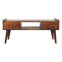 TV-EINHEIT Massivholz Kastanienbraun, 2 Schubladen und Offenes Fach - Dunkelbraun/Messingfarben, Mangoholz/Holz (100/43/50cm) - Artisan Furniture