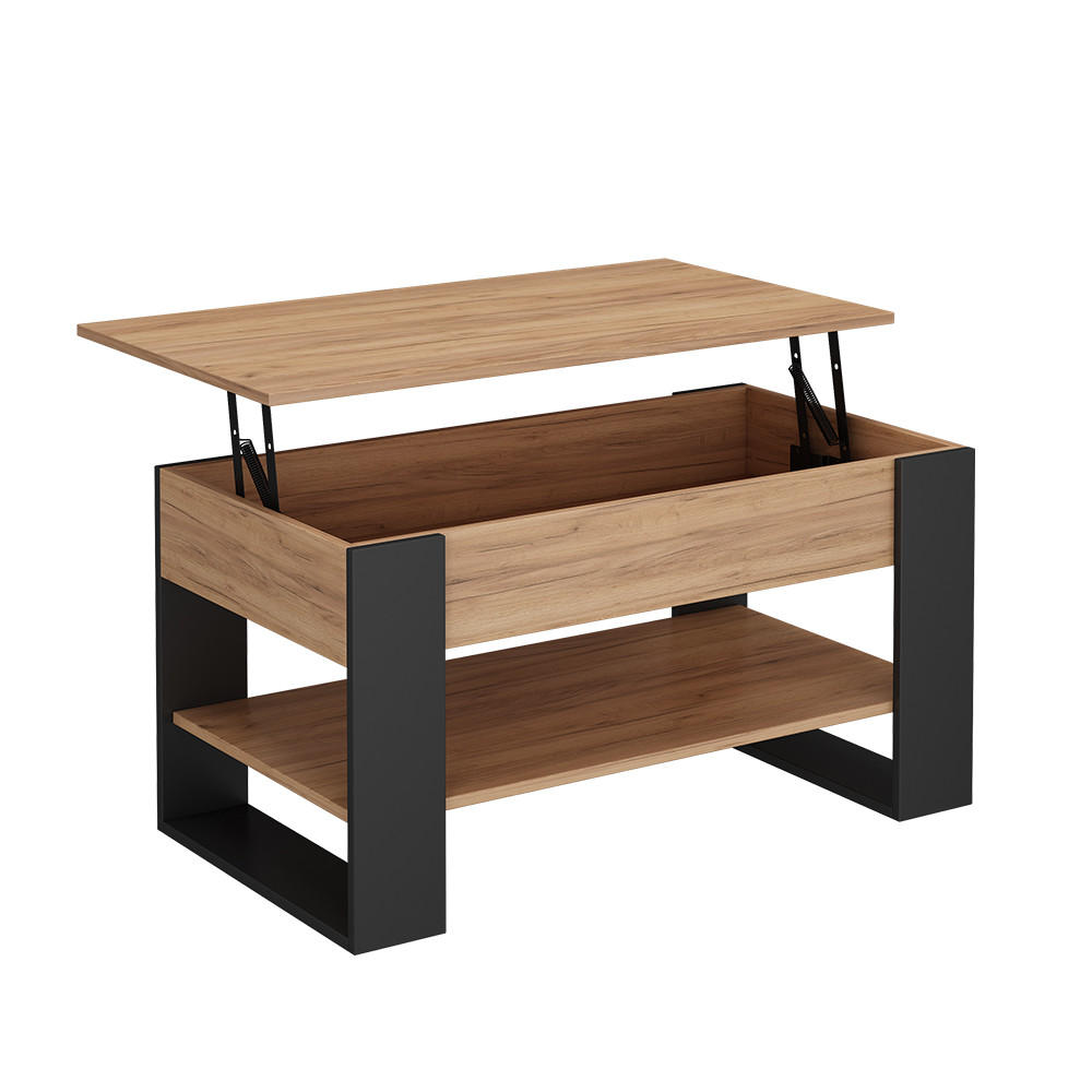 COUCHTISCH Lifto Eiche/Anthrazit 92 x 51 cm mit Liftfunktion - Anthrazit/Grau, Holzwerkstoff (51/92/47cm) - Vicco