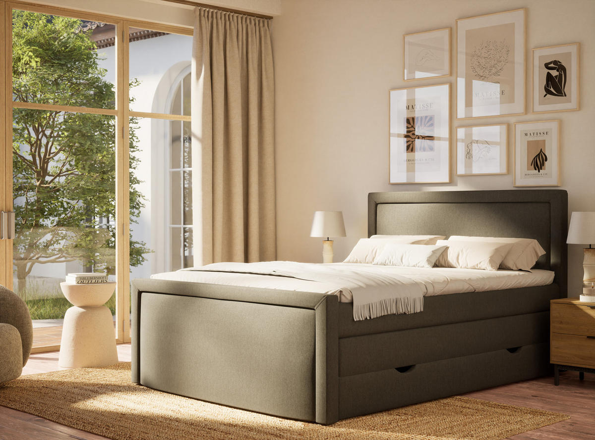 BOXSPRINGBETT Fresco 160/200 cm, in Graphit, Bettkasten, Matratze, Topper - Schwarz/Graphitfarben, Holz/Holzwerkstoff (160/200cm) - Maison de Reve