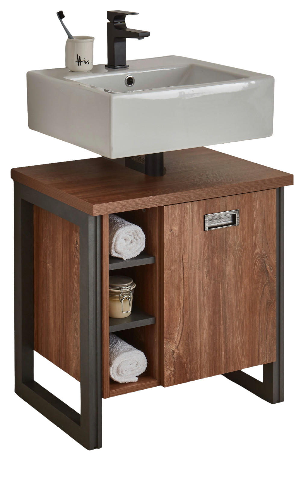 Furn.Design Waschbeckenunterschrank Eiche, Grau 61x62x40 cm
