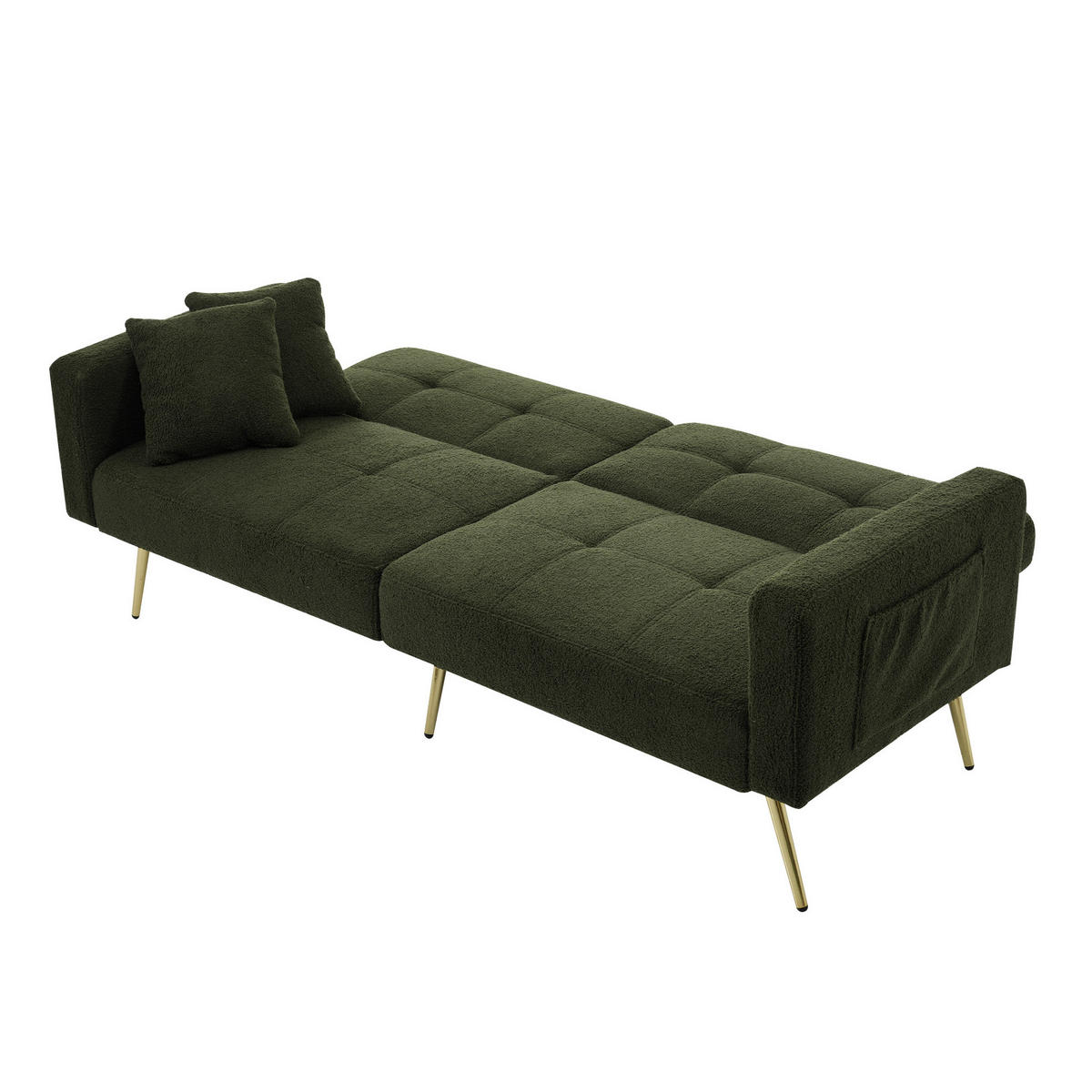 SCHLAFSOFA Sherpa mit verstellbarer Rückenlehne und Seitentaschen Antikgrün 175/64/72 cm - Grün, Textil (64/72/175cm) - Redom