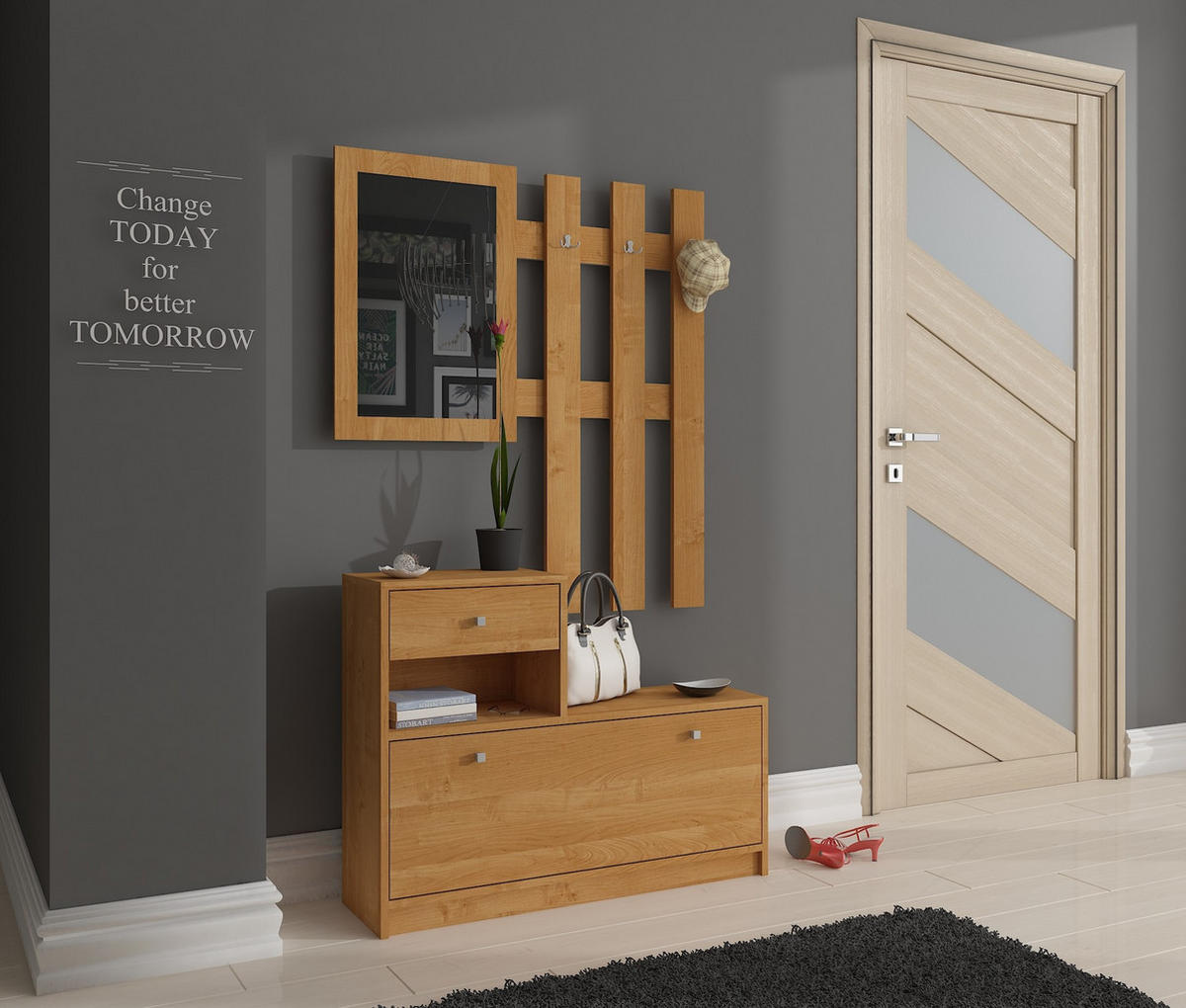 GARDEROBE Erlefarben 90x25x170 cm - Silberfarben/Erlefarben, Holzwerkstoff/Metall (90/170/25cm) - Akord