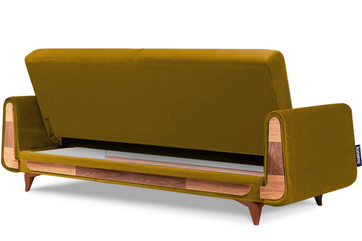 3-SITZER-SCHLAFSOFA GUSTAVO mit Armlehnen, Gelb - Gelb/Braun, Holz/Holzwerkstoff (230/98/98cm) - KONSIMO®