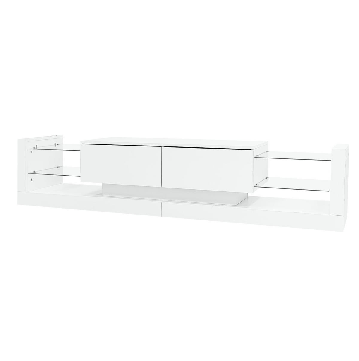 TV-LOWBOARD aus Spanplatte 181x38x38 cm Weiß mit LED-Beleuchtung und 2 Klappfächern, Hochglanzfront - Weiß, Holzwerkstoff (181/38/38cm) - Modfu